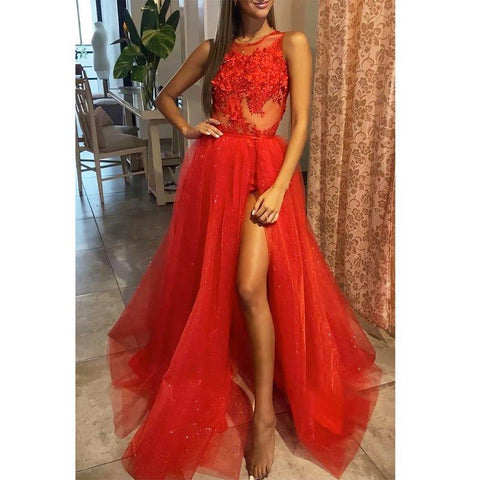 Robe de bal chic à jupe amovible et appliques avec fente 