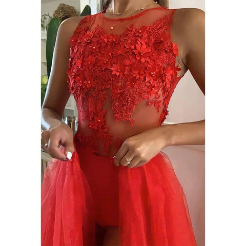 Robe de bal chic à jupe amovible et appliques avec fente 
