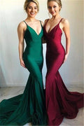 Chic Backless Mermaid Evening Dresses Simple Spaghetti-Strapss Prom Dresses