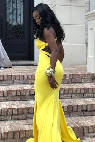 Chic Backless V-Neck daffodil Affordable Mermaid Formal Dresses Online