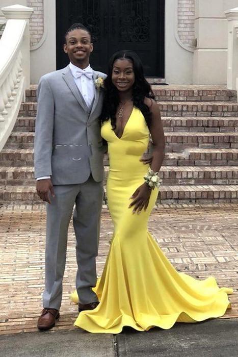 Chic Backless V-Neck daffodil Affordable Mermaid Formal Dresses Online