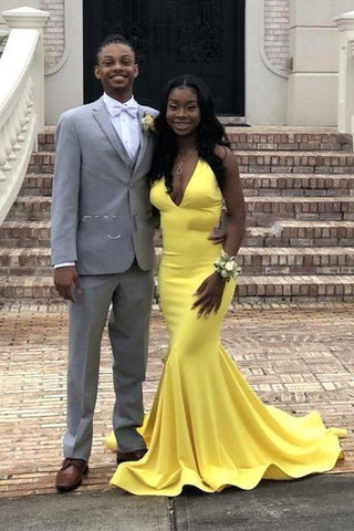 Chic Backless V-Neck daffodil Affordable Mermaid Formal Dresses Online