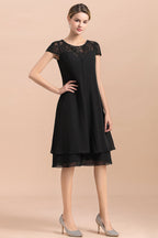 Elegante vestido negro de manga corta para la madre de la novia, de gasa, para bodas y fiestas.