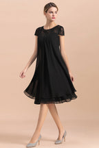 Elegante vestido negro de manga corta para la madre de la novia, de gasa, para bodas y fiestas.