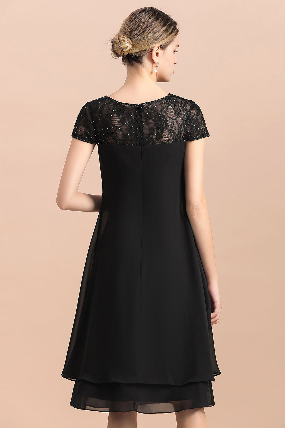 Elegante vestido negro de manga corta para la madre de la novia, de gasa, para bodas y fiestas.