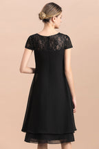 Elegante vestido negro de manga corta para la madre de la novia, de gasa, para bodas y fiestas.