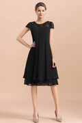 Elegante vestido negro de manga corta para la madre de la novia, de gasa, para bodas y fiestas.