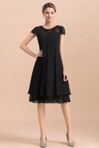 Elegante vestido negro de manga corta para la madre de la novia, de gasa, para bodas y fiestas.