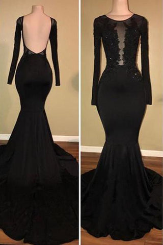 Chic Black Mermaid Formal DressesLong Sleevess With Lace Appliques