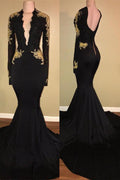 Chic Black prom dress Mermaid Long Sleevess Evening Party Gowns