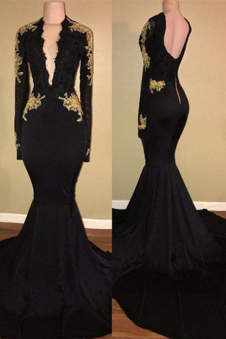 Chic Black prom dress Mermaid Long Sleevess Evening Party Gowns