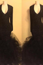Chic black sequins prom dress, ruffles Evening Party Gowns