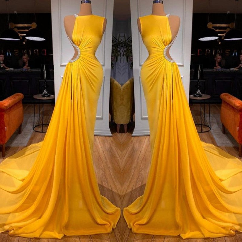Chic Bright Yellow Long Prom Dress Mermaid Split