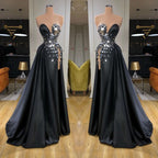Robe de bal longue chic en cristal avec fente en solde, tailleur cœur