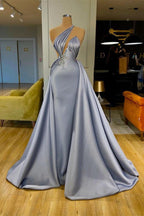 Robe de soirée longue chic à col halter avec jupe amovible et perles