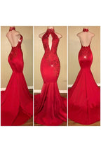 Chic Halter Mermaid Formal DressesLong With Lace Appliques