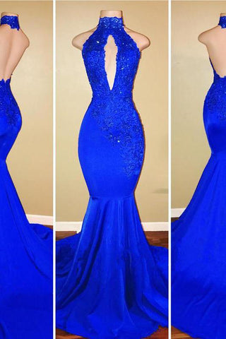 Chic Halter Mermaid Formal DressesLong With Lace Appliques