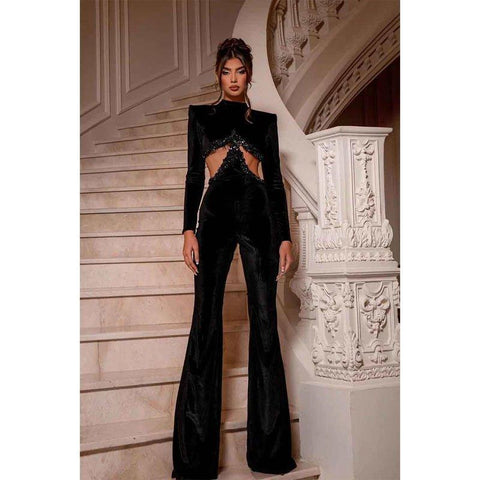 Robe de soirée chic, col haut, perles, velours noir, manches longues, sexy et formelle 