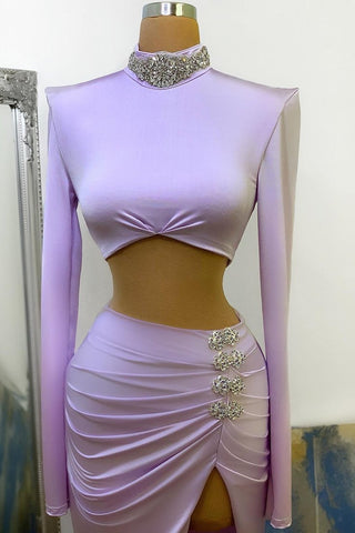 Robe de bal chic fendue haute, col montant sirène, manches longues, en solde