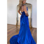 Robe de soirée sirène chic et tendance, asymétrique, sans manches, fendue sur le côté, style sirène, tenue de soirée formelle