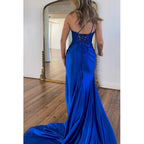 Robe de soirée sirène chic et tendance, asymétrique, sans manches, fendue sur le côté, style sirène, tenue de soirée formelle