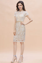 Vestido de madrina de la novia con elegantes joyas, tul, encaje y pedrería, manga corta, disponible en línea.