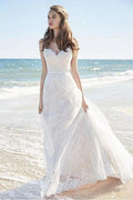 Robes de mariée longues à fines bretelles en dentelle chic pour la plage