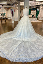 Robes de mariée chics longues en dentelle florale, col en V et dos nu, coupe trapèze, col en V.