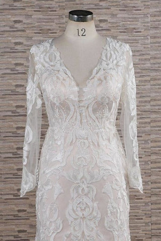 Vestidos de novia elegantes de sirena con apliques y mangas largas 