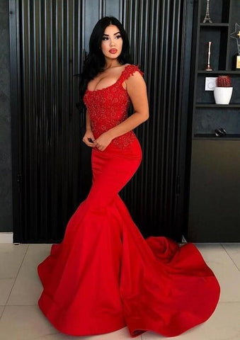 Chic Mermaid Straps Party Dresses New Arrival Long Lace Appliques Evening Gowns