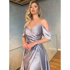 Robe de bal longue plissée et perlée, chic et moderne, coupe trapèze, épaules dénudées 