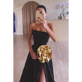 Robe de bal chic et moderne, coupe trapèze, épaules dénudées, sans manches, fente latérale 