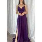 Robe de bal longue chic et moderne à bretelles spaghetti et col en V 