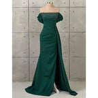 Chic & Modern Off-shoulder Beaded Satin Long Prom Evening Dress
