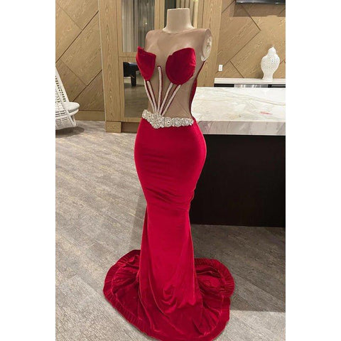 Robe de soirée sirène chic et moderne, sexy, sans manches, épaules dénudées, avec strass