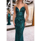 Chic & Modern Spaghetti Straps V-Neck Trumper Sparkly Evening Party Prom Dress