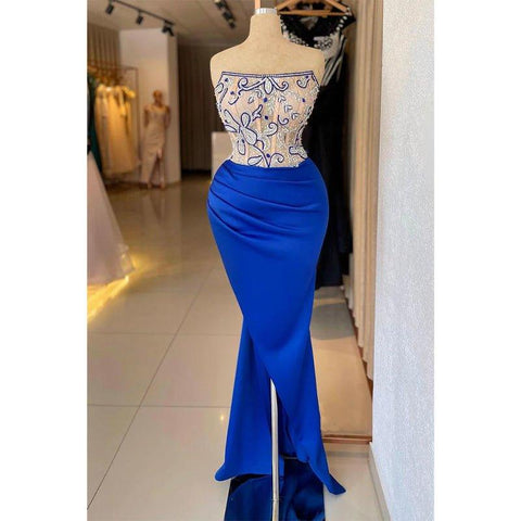 Robe de soirée chic et moderne sans bretelles en satin illusion perlé plissé 