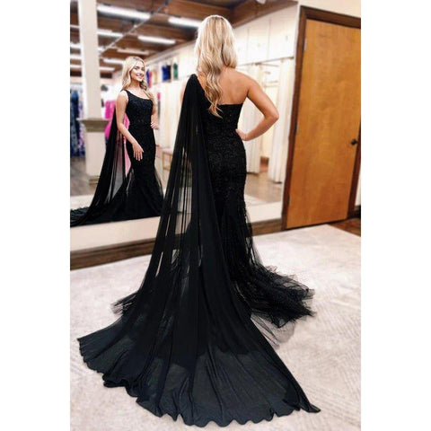 Robe de soirée sirène chic et moderne, asymétrique, sans manches, en tulle, style trompette