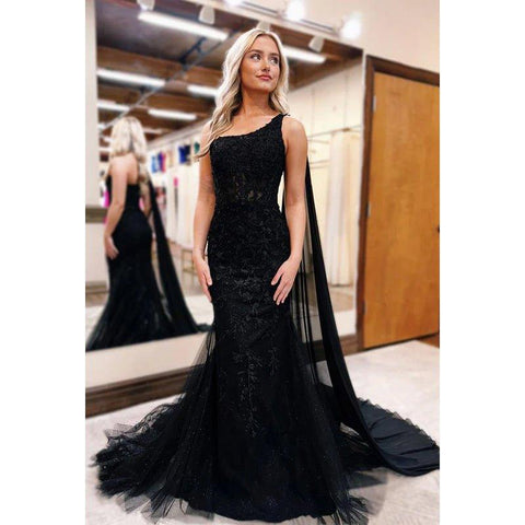 Robe de soirée sirène chic et moderne, asymétrique, sans manches, en tulle, style trompette