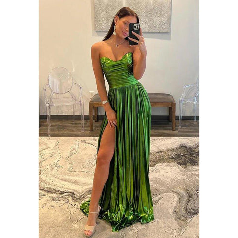 Robe de soirée chic et moderne sans manches, col en V, fente latérale