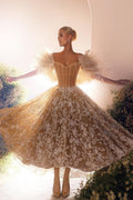 Robe de mariée chic en dentelle, épaules dénudées, longueur cheville, décolleté cœur