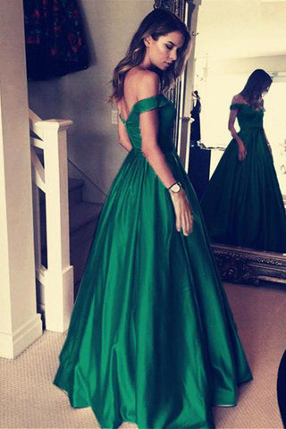Chic Off-the-Shoulder Evening Party Gowns Green Long Prom Dresses