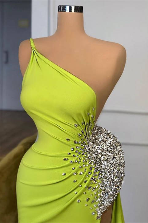 Chic One Shoulder Mermaid Long Evening Dress With Beadings Split
