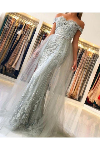 Vestidos de princesa elegantes de sirena con encaje, tul y hombros descubiertos