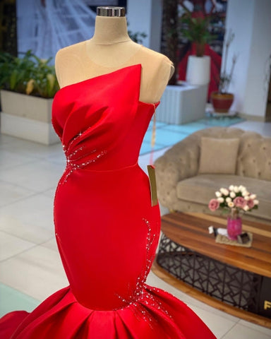 Vestidos de fiesta largos de sirena rojos sin mangas, elegantes, para graduación.