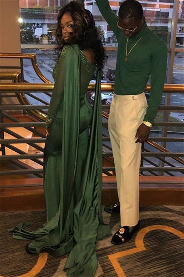 Chic Round Neck Long Sleeves Appliques Mermaid Formal Dresses