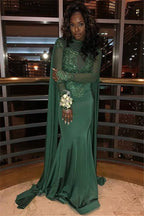Chic Round Neck Long Sleeves Appliques Mermaid Formal Dresses