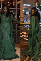 Chic Round Neck Long Sleeves Appliques Mermaid Formal Dresses
