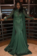 Chic Round Neck Long Sleeves Appliques Mermaid Formal Dresses