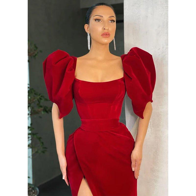 Chic Scoop Puffy Sleeves Vintage Formal Evening Gowns with Slit